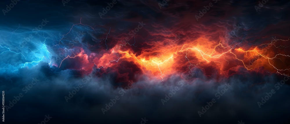 Dramatic Thunderstorm Sky with Vibrant Lightning Strikes and Dark Clouds at Twilight Dramatic Thunderstorm Sky with Vibrant Lightning Strikes and Dark Clouds at Twilight
