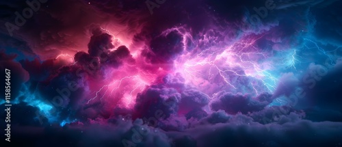 Wallpaper Mural Breathtaking Cosmic Storm with Vibrant Colors and Electric Lightning in the Night Sky Torontodigital.ca