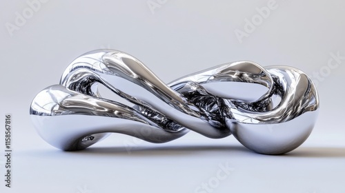 3D render of metallic twisted sculptures and reflective materials. Artistic chrome design concept.  photo