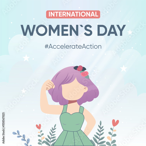 Simple postcard, banner, poster girls show biceps, accelerate action, womens international day, diversity