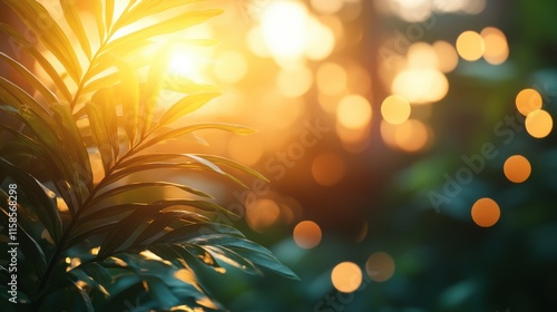 Sunlit Palm Leaf with Golden Bokeh