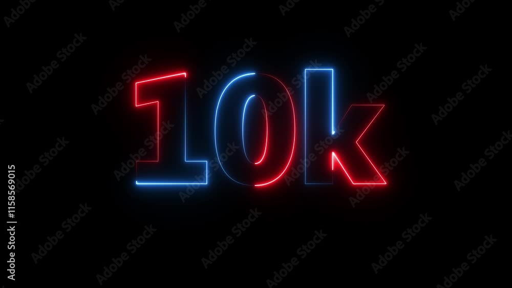 Neon 10K text animation on black background. Neon 10K text animation on black background.
