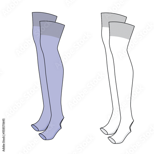 Thigh high socks for women vector design mockup template.