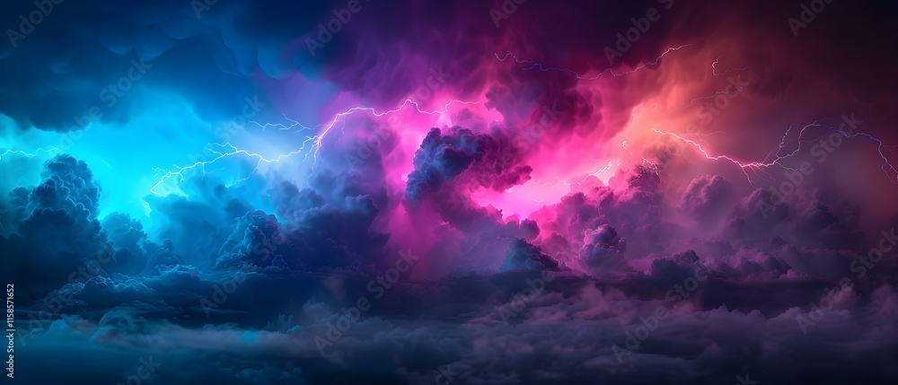 Vibrant Storm Clouds with Electric Lightning Strikes in a Majestic Sky at Dusk Vibrant Storm Clouds with Electric Lightning Strikes in a Majestic Sky at Dusk