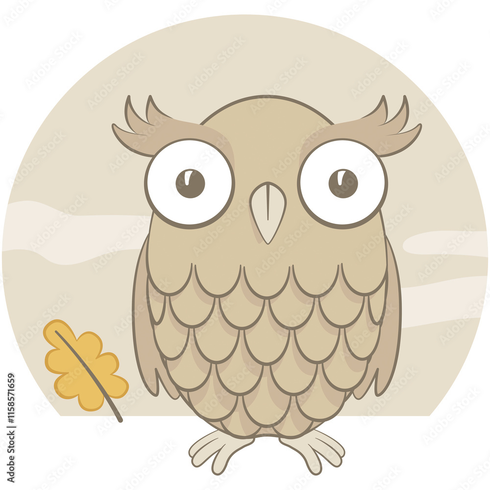 Obraz premium Cute brown owl. Banner of a cute owl with its big eyes open