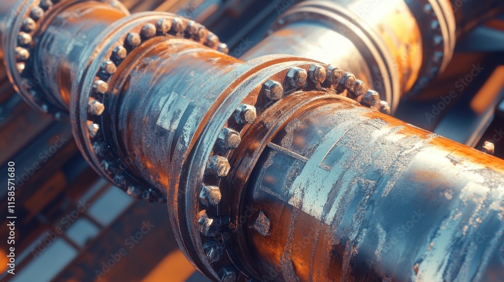 Close-up of Welded Seams on Industrial Gas Pipeline Close-up of Welded Seams on Industrial Gas Pipeline