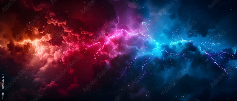 Dramatic Thunderstorm with Vibrant Clouds and Lightning Strikes in a Dark Night Sky Dramatic Thunderstorm with Vibrant Clouds and Lightning Strikes in a Dark Night Sky