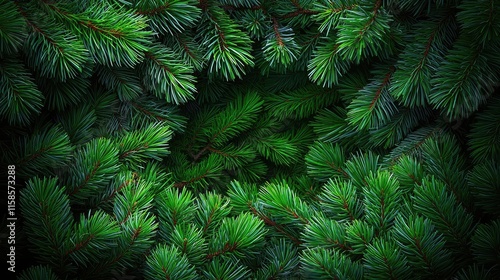 Pine tree abstract background idea. Close-up of lush green pine needles creating a textured natural background.
