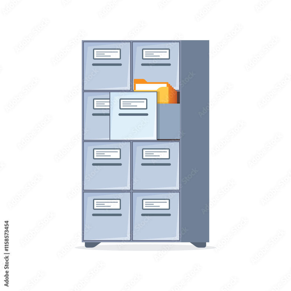 Office cabinet icon in flat style. Furniture storage vector illustration on isolated background. Drawer sign business concept. Office cabinet icon in flat style. Furniture storage vector illustration on isolated background. Drawer sign business concept.