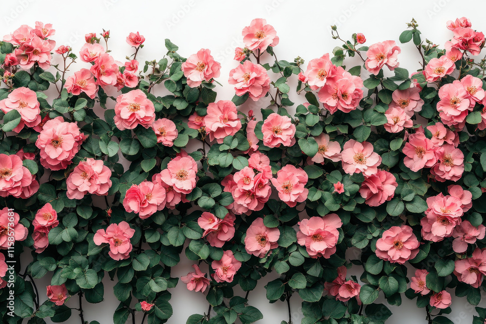 Fototapeta premium Pink Flower Arrangement, Vibrant Blooms with Lush Greenery, Minimalist Backdrop, for Commercial Usage