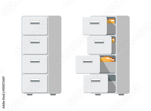 Office cabinet icon in flat style. Furniture storage vector illustration on isolated background. Drawer sign business concept.