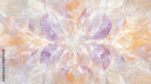 A radiant abstract texture with shimmering prism-like patterns, featuring soft pastel hues of lavender and peach, with delicate light refractions creating a dreamlike effect. Gentle gradients and tran