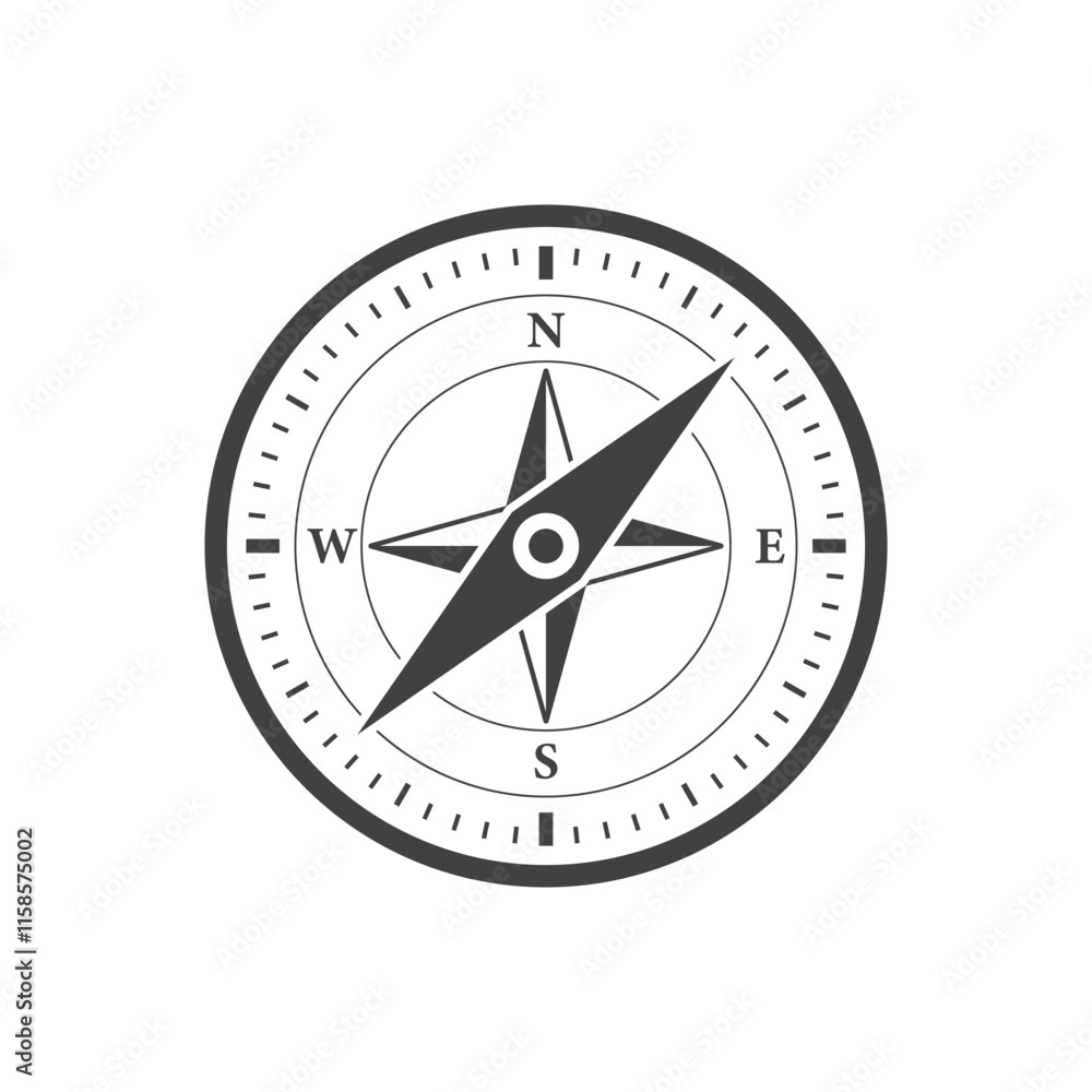 Compass icon in flat style. Navigation equipment vector illustration on isolated background. Geographical position sign business concept. Compass icon in flat style. Navigation equipment vector illustration on isolated background. Geographical position sign business concept.