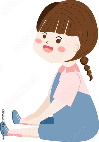 Cute Cartoon Girl with Braided Hair