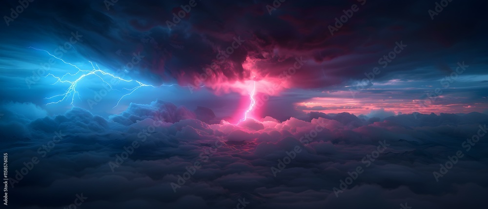Dramatic Thunderstorm with Dual Lightning Strikes Illuminating Dark Clouds at Dusk Dramatic Thunderstorm with Dual Lightning Strikes Illuminating Dark Clouds at Dusk
