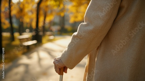 Elderly person walking with cane, symbolizing resilience and determination in the face of aging. Embracing life's journey with grace and perseverance.