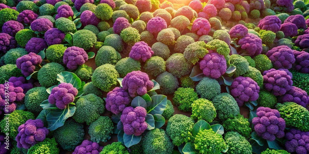 Aerial View Purple Sprouting Broccoli Field - Harvest Season Agriculture Farming Aerial View Purple Sprouting Broccoli Field - Harvest Season Agriculture Farming