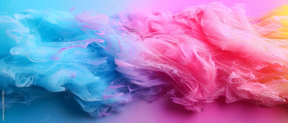 Fototapeta premium Vibrant Swirling Watercolor Abstract in Shades of Blue, Pink, and Yellow on Soft Gradient Background