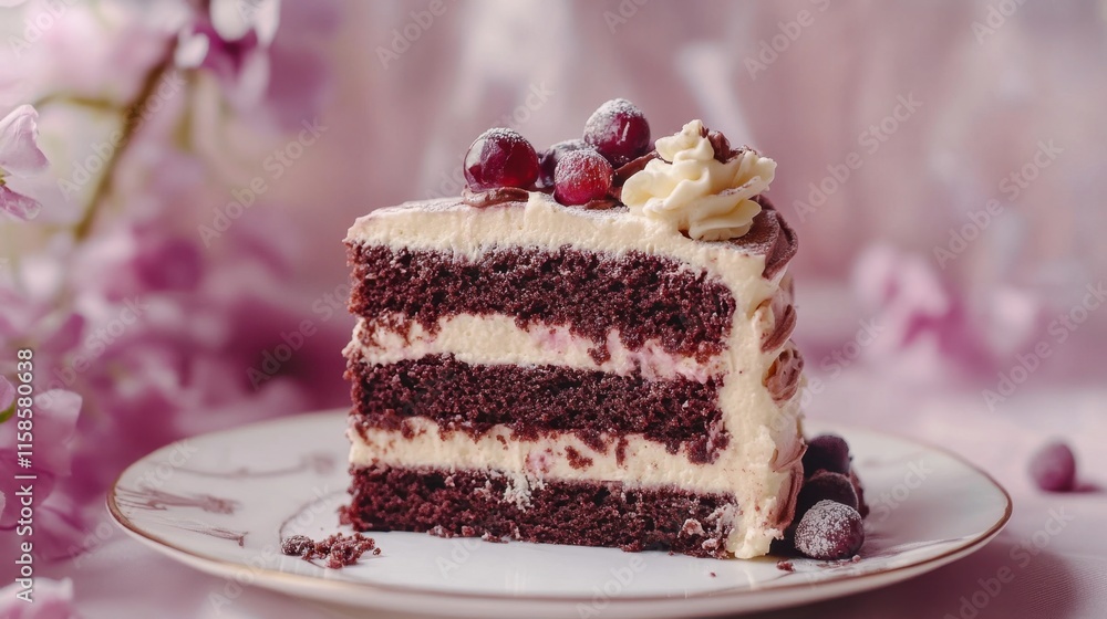 Elegant Slice of Chocolate Cake with Delicate Frosting Elegant Slice of Chocolate Cake with Delicate Frosting