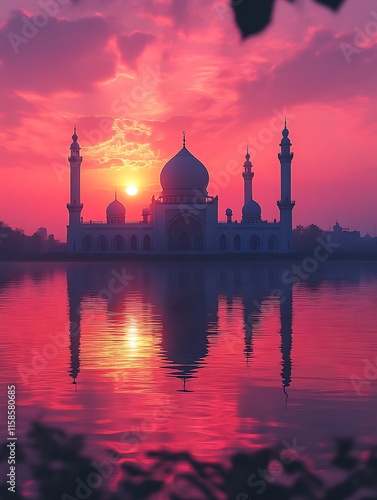 Mosque sunset reflection. photo