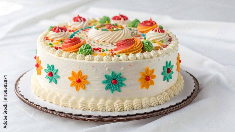 Celebration cake with cream highlighted on a white background Celebration cake with cream highlighted on a white background
