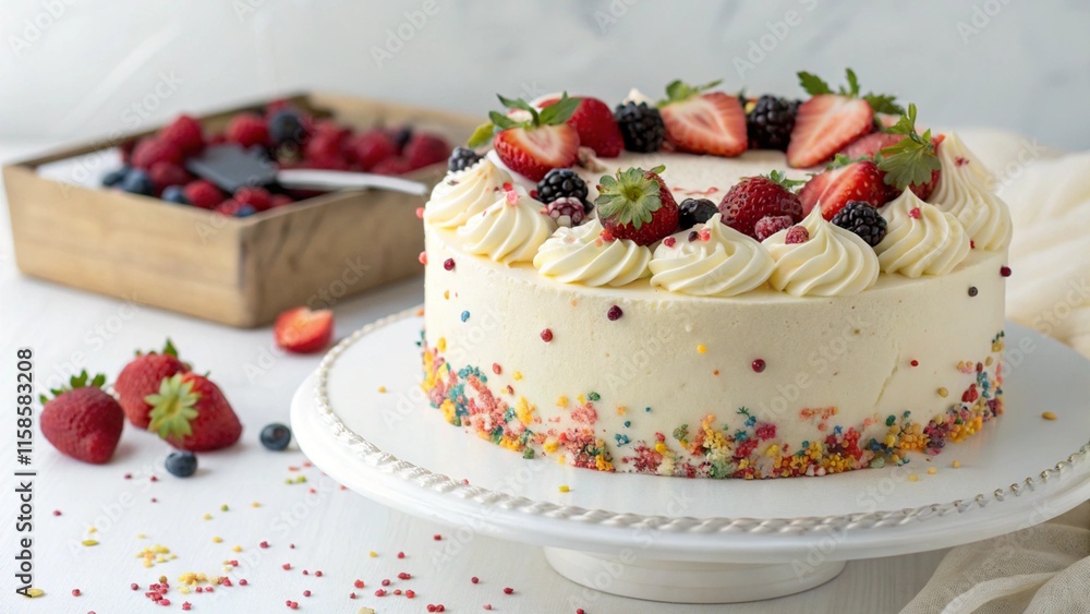 Celebration cake with cream highlighted on a white background Celebration cake with cream highlighted on a white background