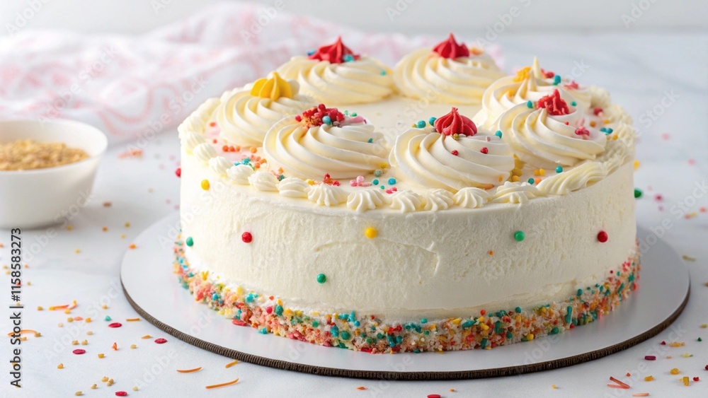 Celebration cake with cream highlighted on a white background Celebration cake with cream highlighted on a white background