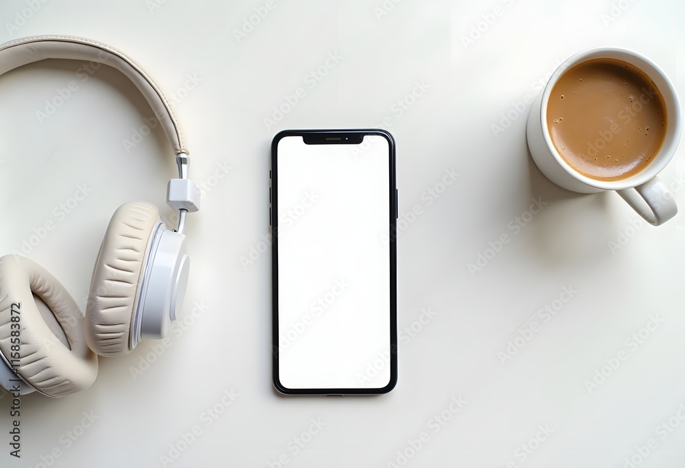 Smart phone and coffee with empty screen on white table
Smart phone and coffee with empty screen on white table