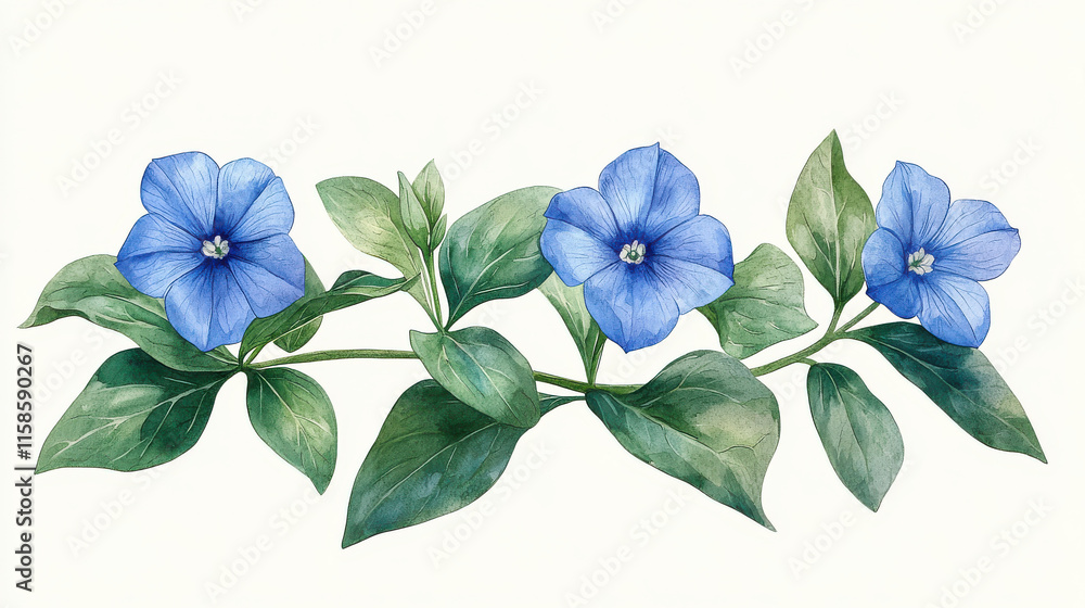 Fototapeta premium Blue Flower Trio, Large-Rounded Petals, White Paper Texture Background, Illustrative Style, Floral Imagery