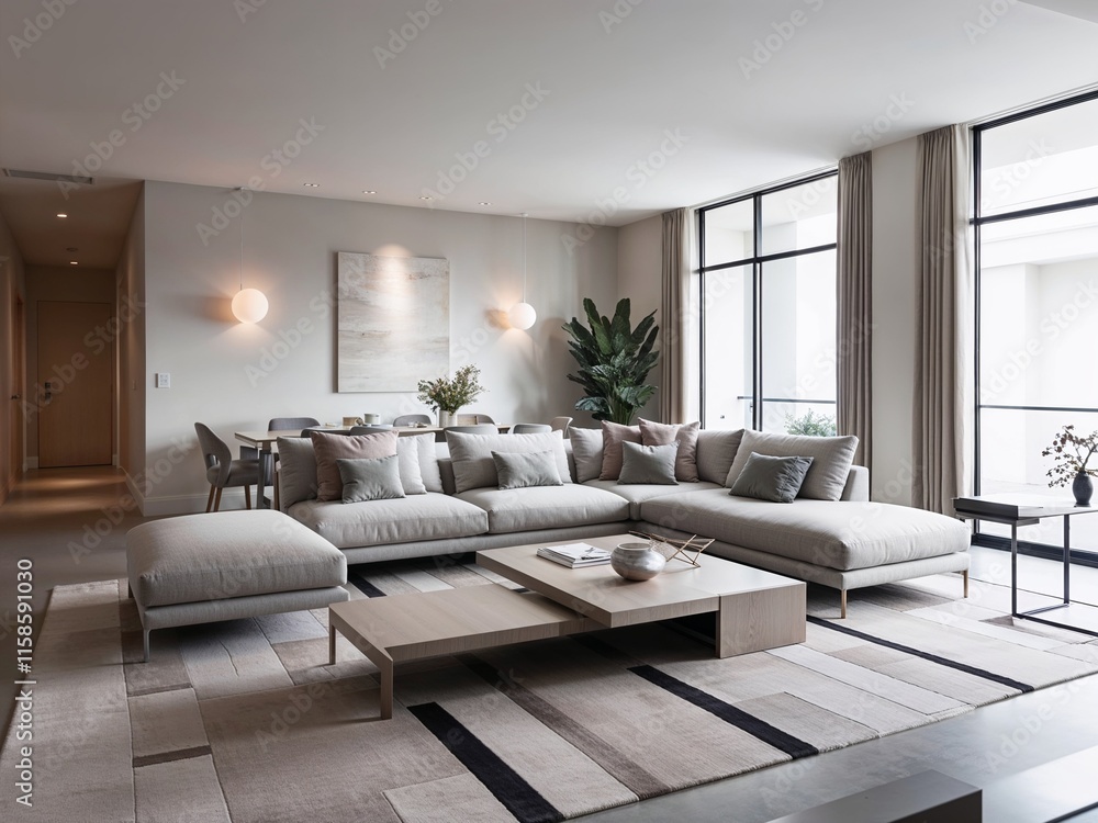 Fototapeta premium A stylish and contemporary living room with sleek, minimalist furniture and an open, airy layout.