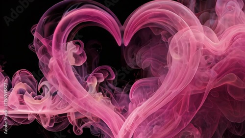 Pink Magic Heart in Smoke on Black Background: Valentine's Day Concept of Love and Romance.