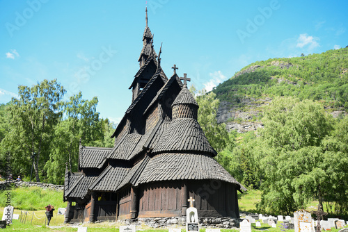 black stave church Borgund wooden church in Norway, Borgund stavkirke photo