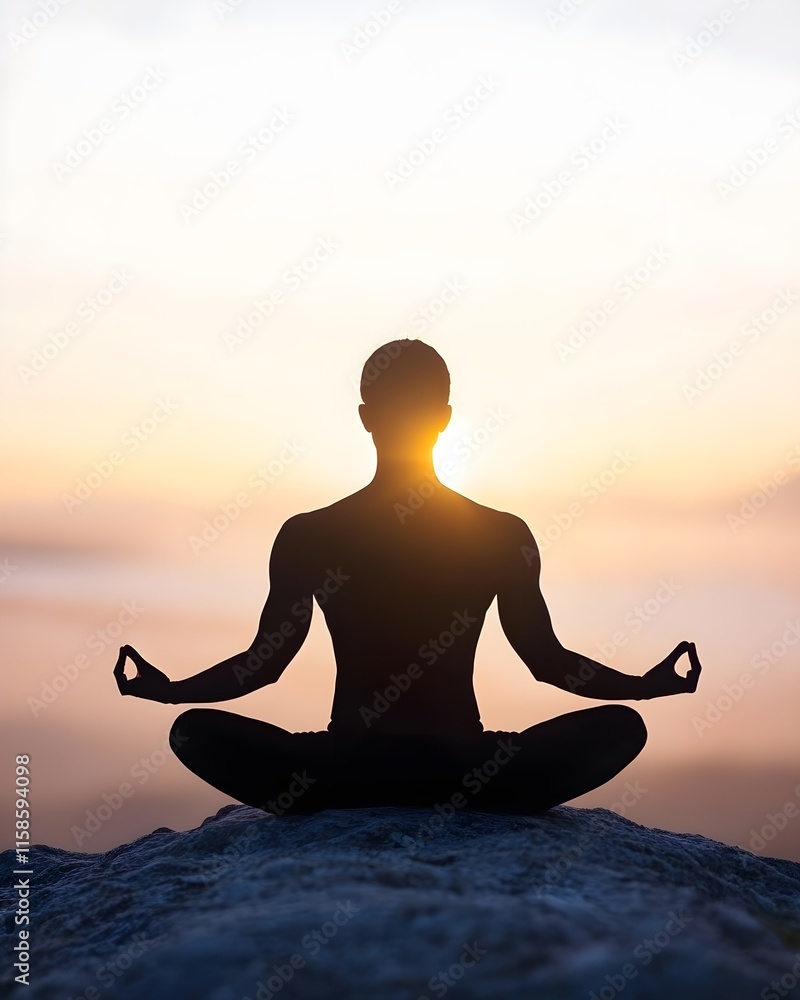 Silhouette of a person meditating at sunset Silhouette of a person meditating at sunset