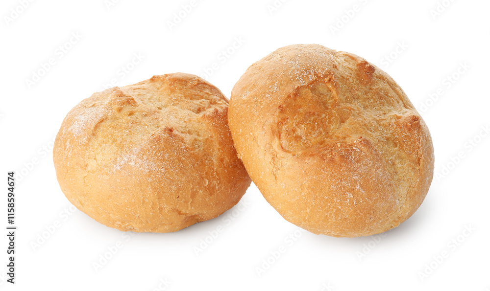 Two homemade tasty buns isolated on white Two homemade tasty buns isolated on white