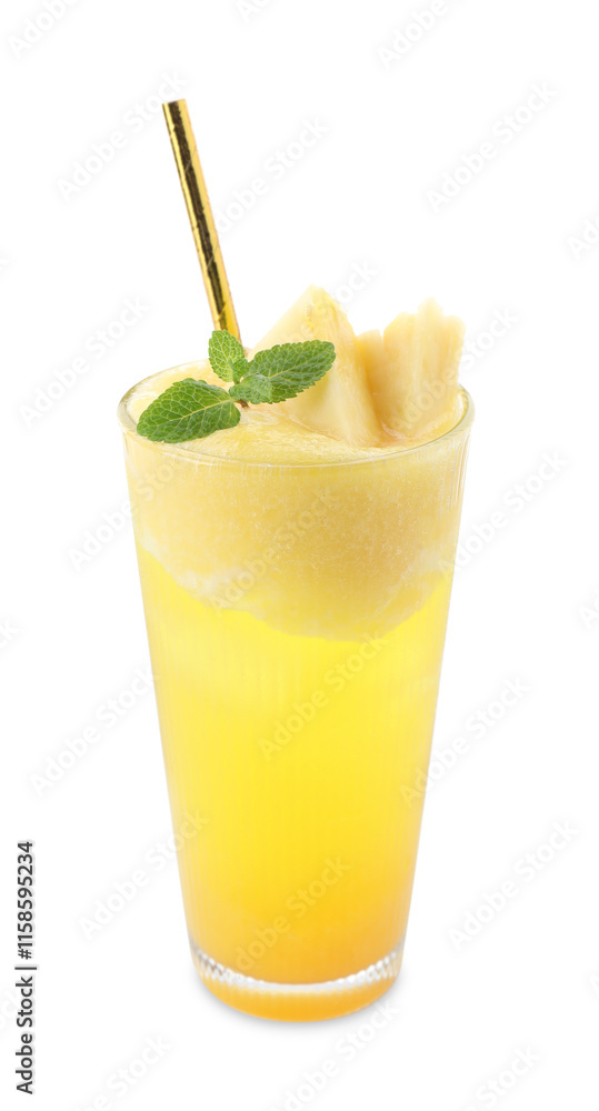 Tasty pineapple cocktail with mint in glass isolated on white Tasty pineapple cocktail with mint in glass isolated on white