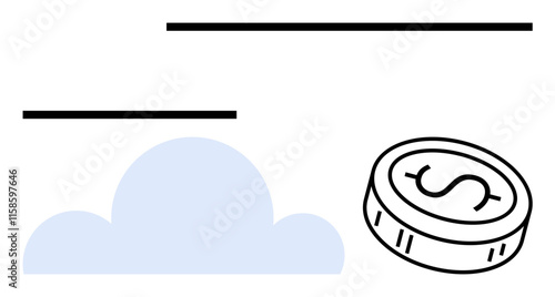 Cloud icon with dollar coin symbolizing online banking, cloud computing, and digital currency trends. Ideal for fintech, cybersecurity, finance innovation, digital transactions, savings, investment