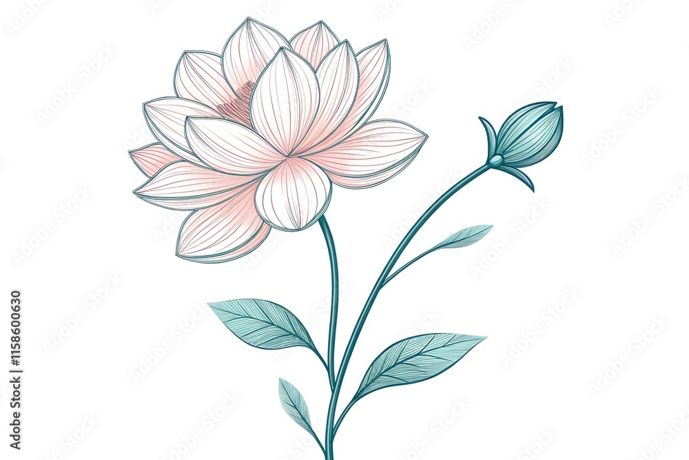 One-Line Floral Illustration in a Minimalist Art Style. One-Line Floral Illustration in a Minimalist Art Style.
