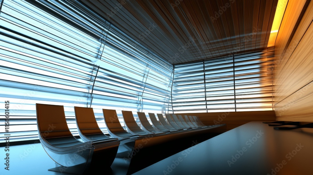 Obraz premium Corporate bankruptcy hearing room filled with solemn atmosphere, legal professionals and stakeholders discussing financial restructuring and future prospects.