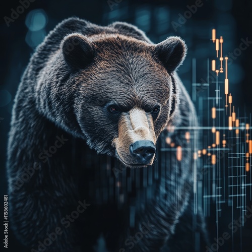 Powerful Grizzly Bear and Stock Market Data Overlay photo