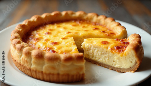 Quiche Lorraine in classic style in golden colors representing a delicious meal