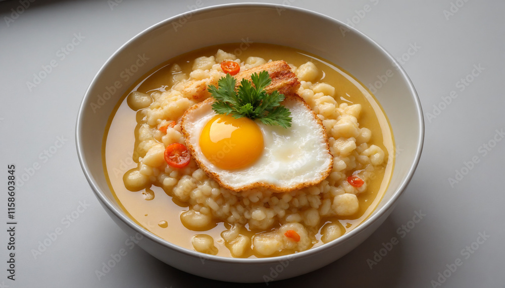 Arroz caldo in a close-up style in warm colors representing a delicious Filipino dish