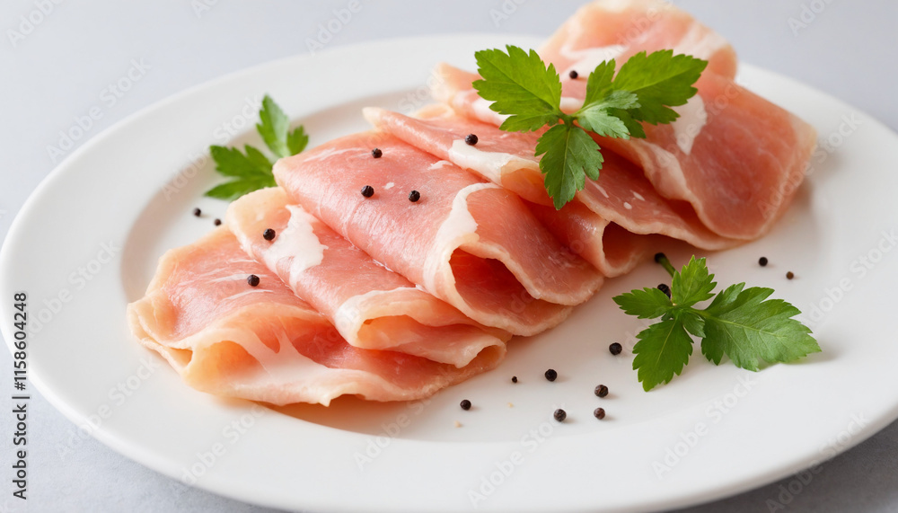 Salo slices in a minimalist style in pink and white colors with copy space Salo slices in a minimalist style in pink and white colors with copy space