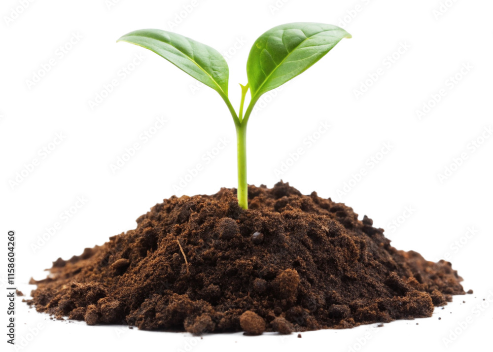 young seedling plant growing from soil isolated on white background young seedling plant growing from soil isolated on white background