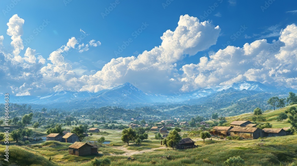 Fototapeta premium A village with beautiful scenery during the day