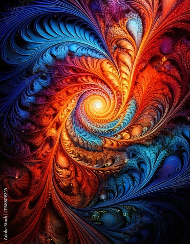 Wallpaper Mural Stunning 4K fractal design featuring spirals and intricate patterns in electric blue, vibrant neon hues, and mesmerizing abstract geometry Torontodigital.ca