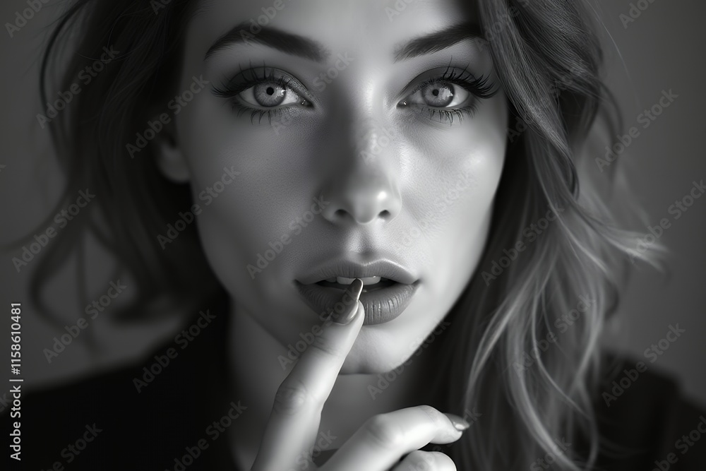 Close-Up of Thoughtful Young Woman with Elegant Expression Close-Up of Thoughtful Young Woman with Elegant Expression