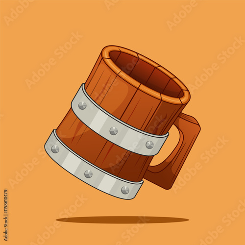 Wooden beer glass in cartoon style