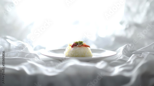 A beautifully plated meal revealing inedible materials, symbolizing the disconnect between food presentation and reality. photo