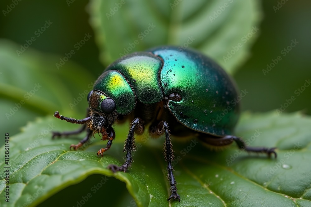 Macro Photo of Vibrant Green Beetle on a Leaf Close-up Macro Photo of Vibrant Green Beetle on a Leaf Close-up