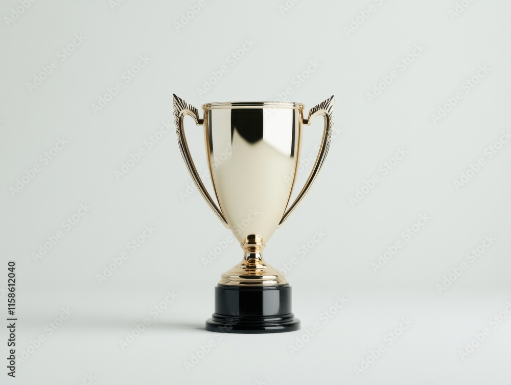 A luxury golden award trophy with a black base is elegantly displayed on a white background, symbolizing achievement and excellence. A luxury golden award trophy with a black base is elegantly displayed on a white background, symbolizing achievement and excellence.